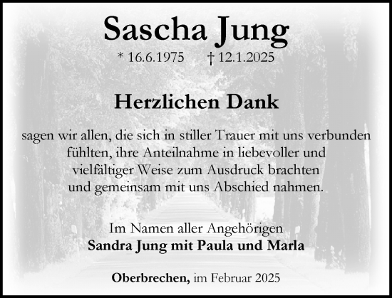 Traueranzeige von Sascha Jung von Camberger Anzeiger