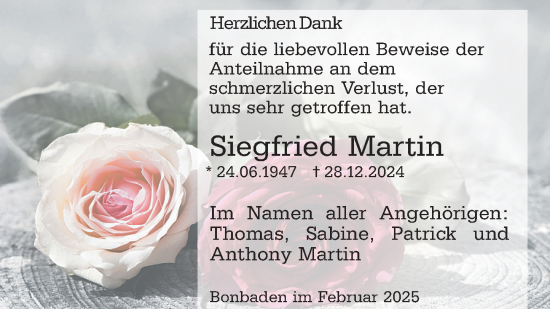 Traueranzeige von Siegfried Martin von Wetzlarer Neue Zeitung
