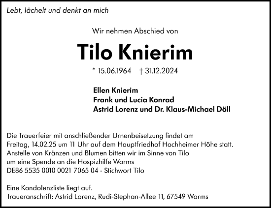 Traueranzeige von Tilo Knierim von Wormser Zeitung