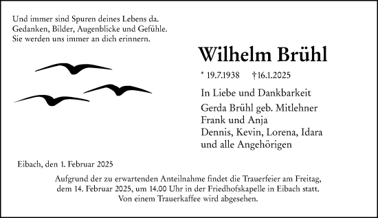 Traueranzeige von Wilhelm Brühl von Dill Block