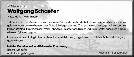Traueranzeige von Wolfgang Schaefer von Rüsselsheimer Echo