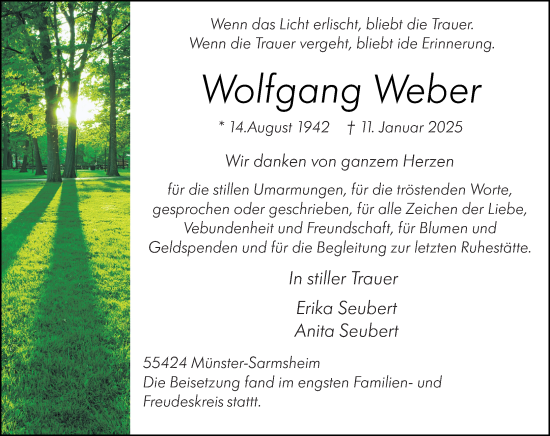 Traueranzeige von Wolfgang Weber von Allgemeine Zeitung Rheinhessen-Nahe
