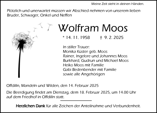 Traueranzeige von Wolfram Moos von Dill Block