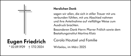 Traueranzeige von Eugen Friedrich von Weilburger Tageblatt