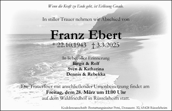 Traueranzeige von Franz Ebert von Rüsselsheimer Echo