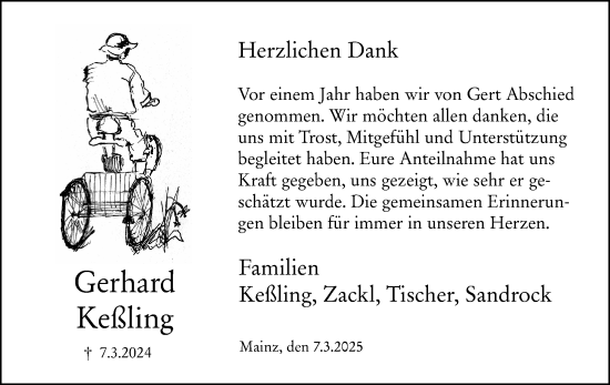 Traueranzeige von Gerhard Keßling von Allgemeine Zeitung Mainz