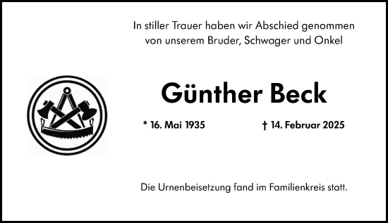Traueranzeige von Günther Beck von Idsteiner Land/Untertaunus