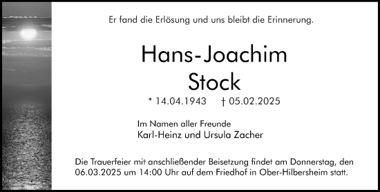 Traueranzeige von Hans-Joachim Stock von Allgemeine Zeitung Rheinhessen-Nahe