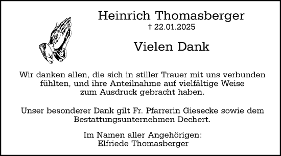 Traueranzeige von Heinrich Thomasberger von Darmstädter Echo