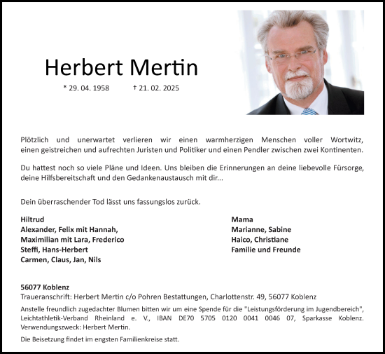 Traueranzeige von Herbert Mertin von Allgemeine Zeitung Mainz