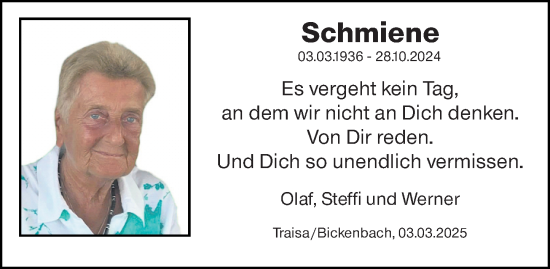 Traueranzeige von Schmiene Schmidt von Darmstädter Echo