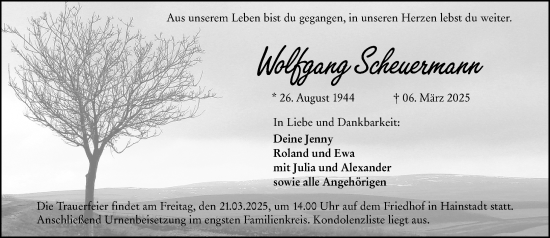 Traueranzeige von Wolfgang Scheuermann von Odenwälder Echo