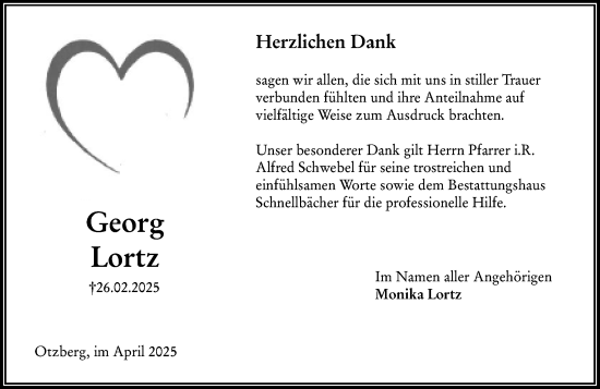 Traueranzeige von Georg Lortz von Darmstädter Echo