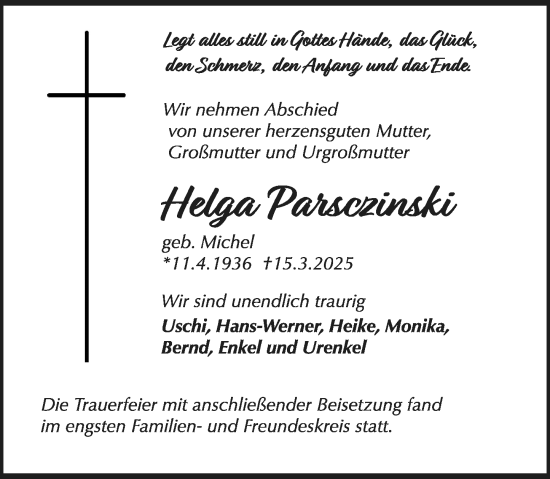 Traueranzeige von Helga Parszcinski von Groß-Gerauer Echo