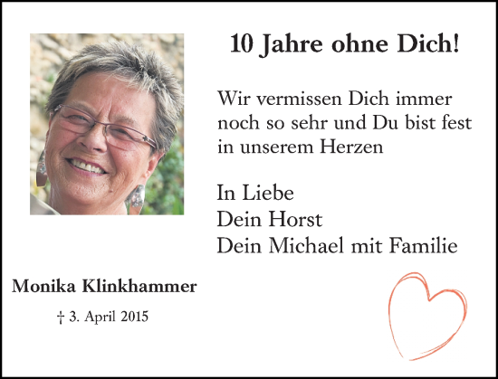 Traueranzeige von Monika Klinkhammer von Allgemeine Zeitung Mainz