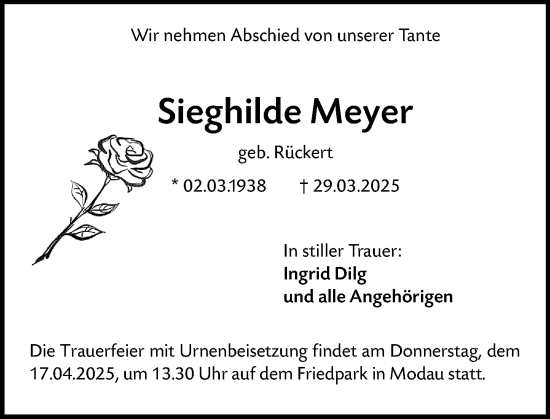 Traueranzeige von Sieghilde Meyer von Darmstädter Echo