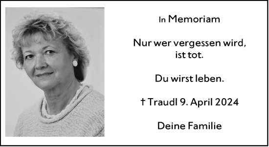 Traueranzeige von Traudl Wenzel von Allgemeine Zeitung Mainz