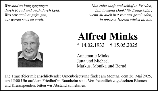 Traueranzeige von Alfred Minks von Rüsselsheimer Echo