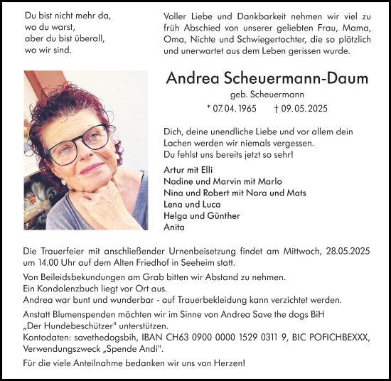 Traueranzeige von Andrea Scheuermann-Daum von Darmstädter Echo