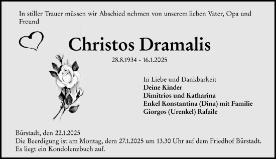 Traueranzeige von Christos Dramalis von Starkenburger Echo