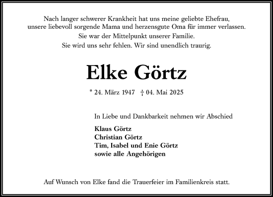Traueranzeige von Elke Görtz von Weilburger Tageblatt