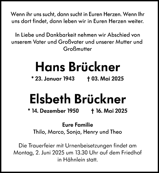 Traueranzeige von Elsbeth Brückner von Darmstädter Echo