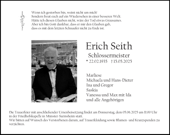 Traueranzeige von Erich Seith von Allgemeine Zeitung Rheinhessen-Nahe