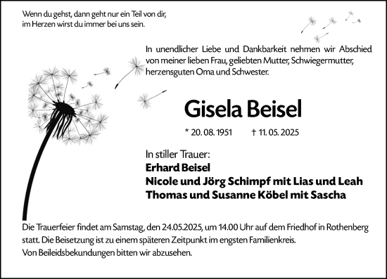 Traueranzeige von Gisela Beisel von Odenwälder Echo