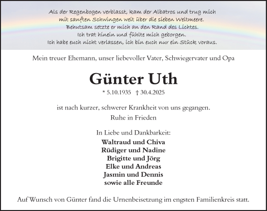 Traueranzeige von Günter Uth von Allgemeine Zeitung Mainz