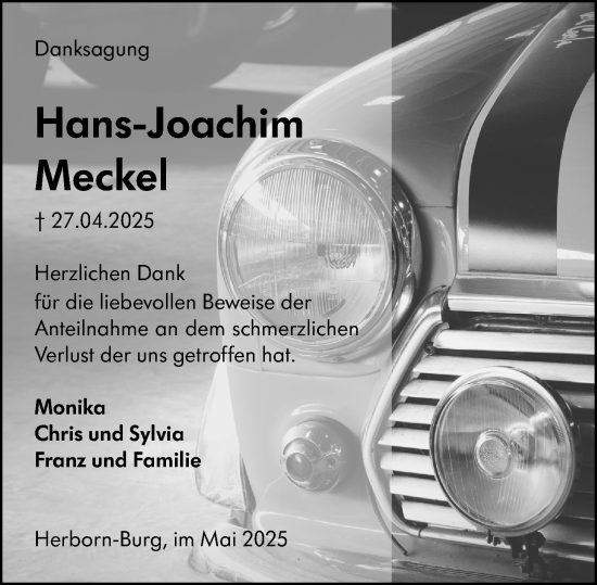 Traueranzeige von Hans-Joachim Meckel von Dill Block