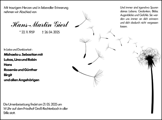 Traueranzeige von Hans-Martin Gierl von Wetzlarer Neue Zeitung