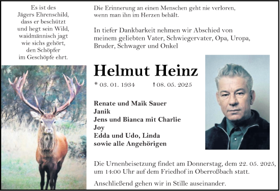Traueranzeige von Helmut Heinz von Dill Block