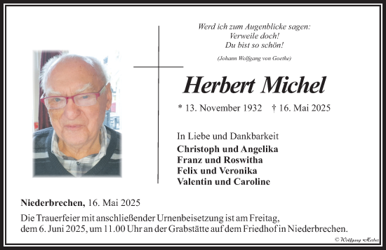 Traueranzeige von Herbert Michel von Camberger Anzeiger