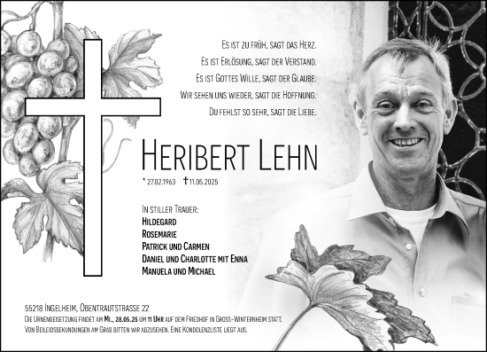 Traueranzeige von Heribert Lehn von Allgemeine Zeitung Rheinhessen-Nahe