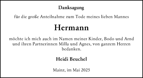 Traueranzeige von Hermann Beuchel von Allgemeine Zeitung Mainz