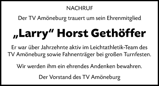 Traueranzeige von Horst Gethöffer von Wiesbadener Kurier