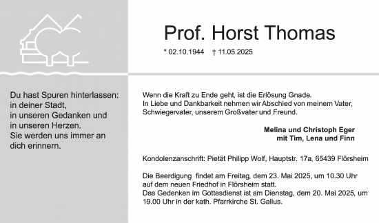 Traueranzeige von Horst Thomas von Rüsselsheimer Echo