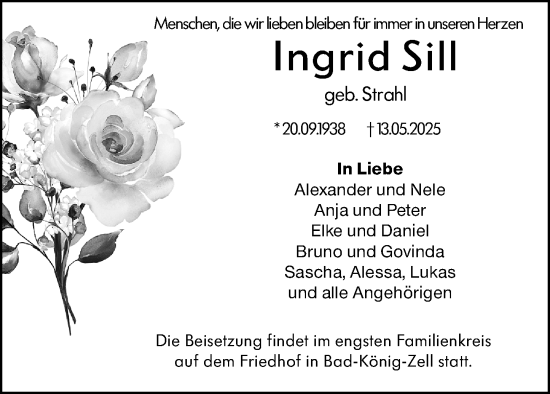 Traueranzeige von Ingrid Sill von Odenwälder Echo