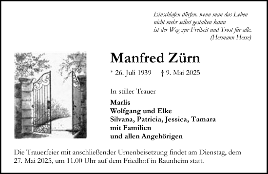 Traueranzeige von Manfred Zürn von Rüsselsheimer Echo