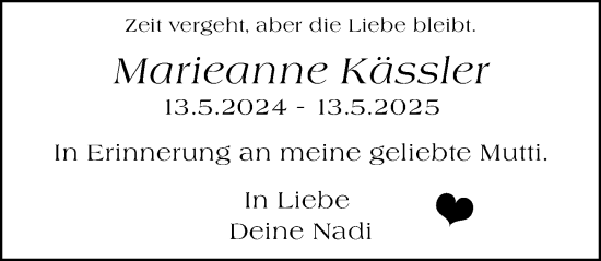 Traueranzeige von Marieanne Kässler von Hochheimer Zeitung