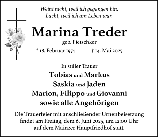 Traueranzeige von Marina Treder von Wiesbadener Kurier