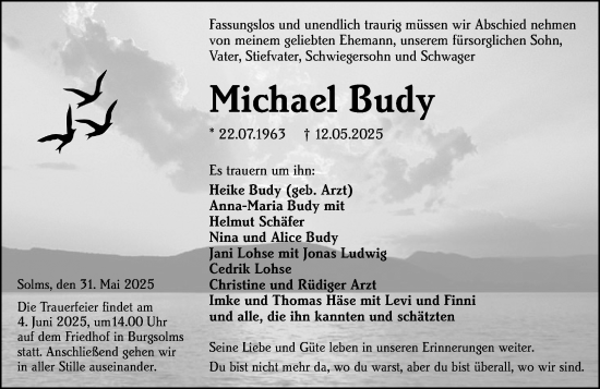 Traueranzeige von Michael Budy von Wetzlarer Neue Zeitung