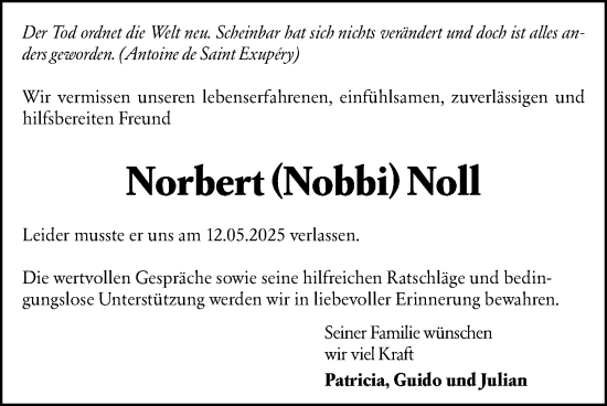 Traueranzeige von Norbert Noll von Wiesbadener Kurier
