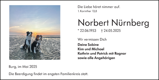Traueranzeige von Norbert Nürnberg von Dill Block