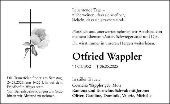 Traueranzeige von Otfried Wappler von Camberger Anzeiger