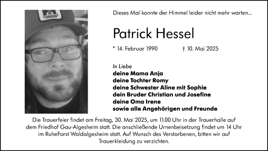 Traueranzeige von Patrick Hessel von Allgemeine Zeitung Rheinhessen-Nahe