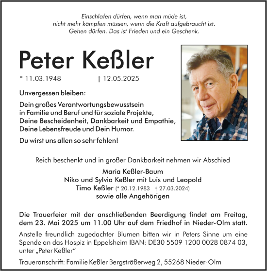 Traueranzeige von Peter Keßler von Allgemeine Zeitung Mainz