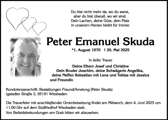 Traueranzeige von Peter Emanuel Skuda von Wiesbadener Kurier