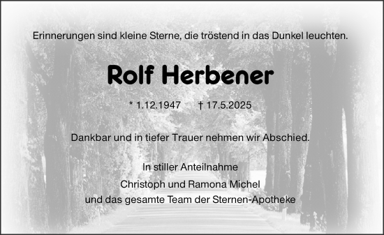 Traueranzeige von Rolf Herbener von Hinterländer Anzeiger