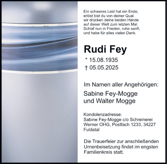 Traueranzeige von Rudi Fey von Idsteiner Land/Untertaunus